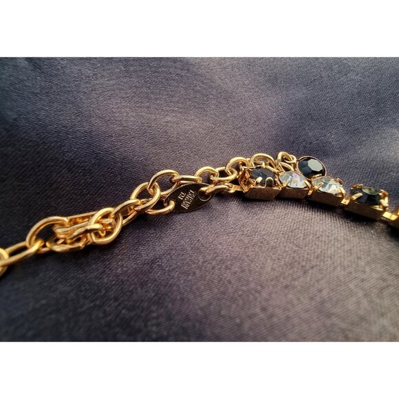 Vintage TRIFARI Clear and Black Rhinestones Gold Tone Choker Necklace - Picture 5 of 5